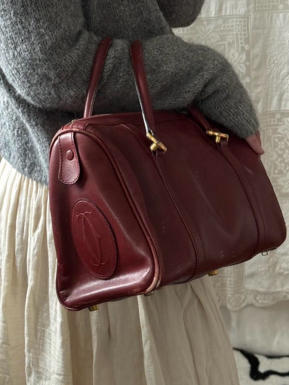 AUTHENTIC Cartier  Leather Satchel Handbag